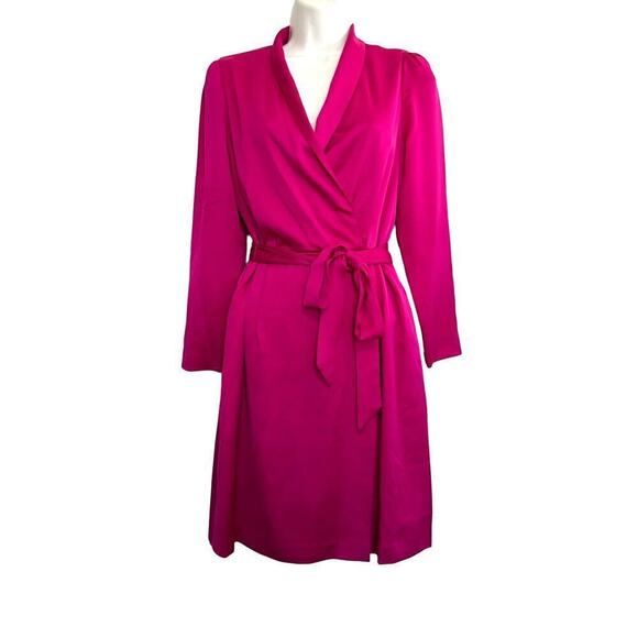 Taylor Wrap Dress Long Sleeve Magenta Pink Size 4 - Picture 1 of 14